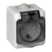 Розетка 1-м ОП Этюд 16А IP44 250В с заземл. защ. шторки с крышкой сер. SE PA16-044C